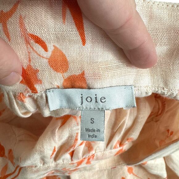 Joie 100% Linen Balloon Sleeve Square Neck Floral Peasant Blouse Women's Size S - Picture 8 of 9